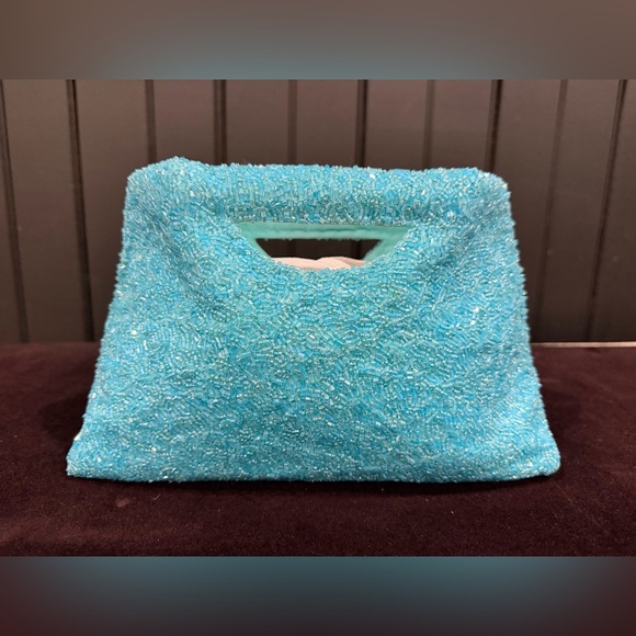 Moyna Turquoise and Cream Beaded Clutch - Picture 2 of 13